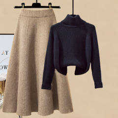 ブラック/セーター+カーキ/スカート