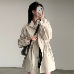 カジュアル  合わせやすい  ゆったり  長袖  折り襟  シングルブレスト  ロング  秋  コート/トレンチコート